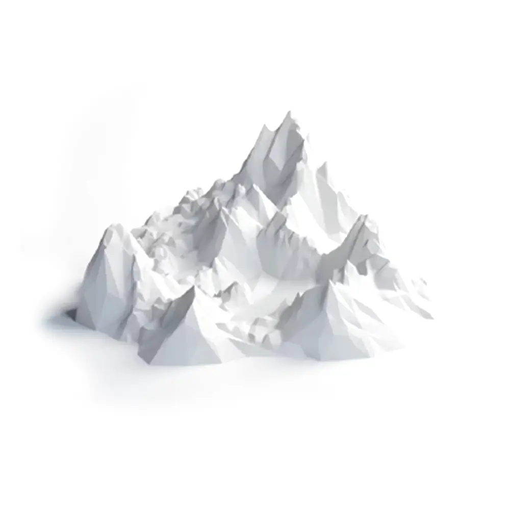 Montagne 3D symbolisant la solidité et l'expertise suisse de Web Cafetière